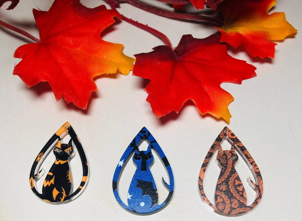 Halloween  Fall Cats Dangle Wood Acrylic Jewelry findings, connectors, blanks, earring making, earring components, earring parts, earring pieces