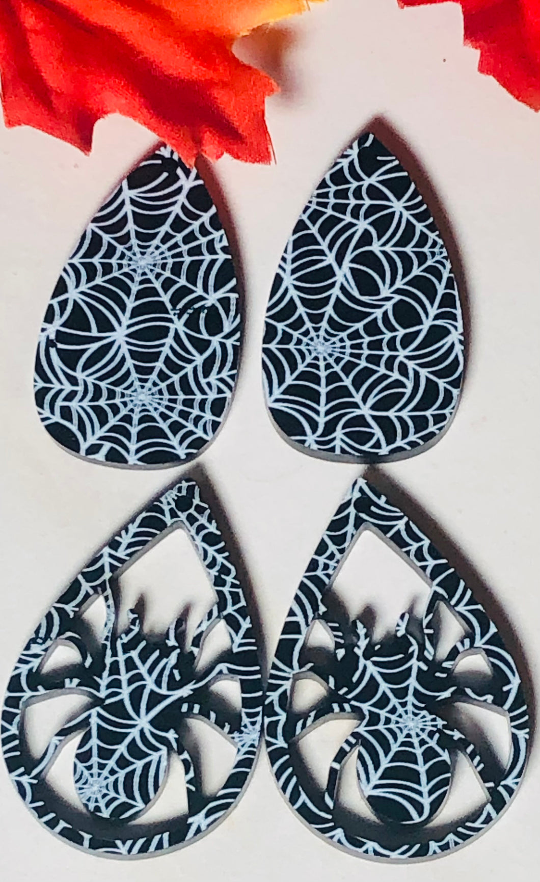 Spiderweb Halloween Teardrop Dangle Wood Acrylic Jewelry findings, connectors, blanks, earring making, earring components, earring parts, earring pieces