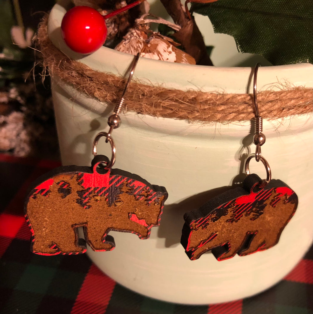 Bears plaid Earrings Wood Acrylic Jewelry findings, connectors, blanks, earring making, earring components, earring parts, earring pieces