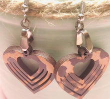 Load image into Gallery viewer, Valentines Leopard, Red wood Heart Earrings.
