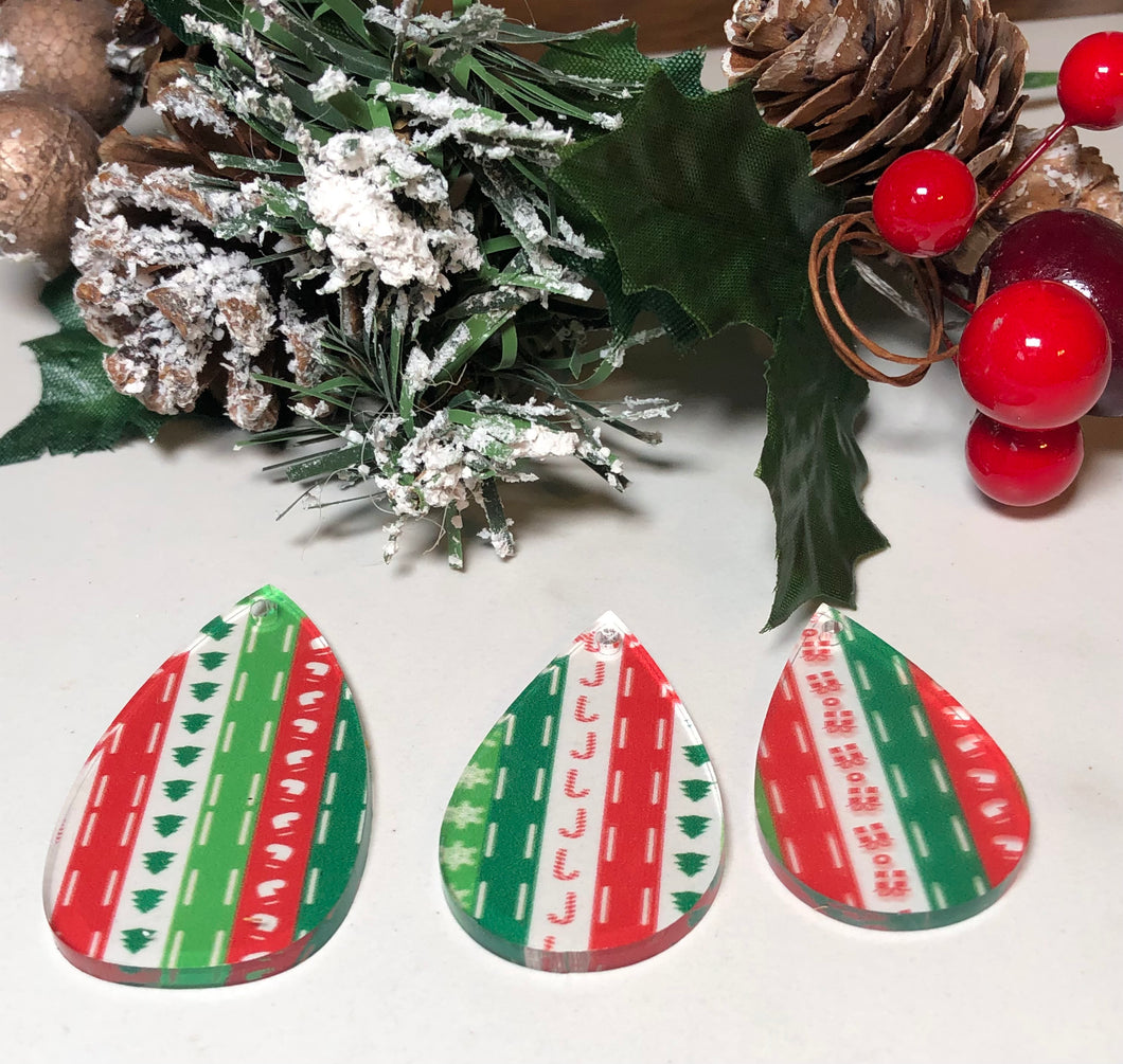 Christmas Teardrops Dangle Double sided Acrylic Jewelry findings, blanks, earring making, earring components, earring parts, earring pieces