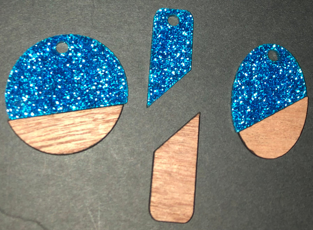 Split Wood & Sparkle Acrylic Dangle  Earrings Jewelry findings, connectors, blanks, earring making, earring components, earring parts, earring pieces