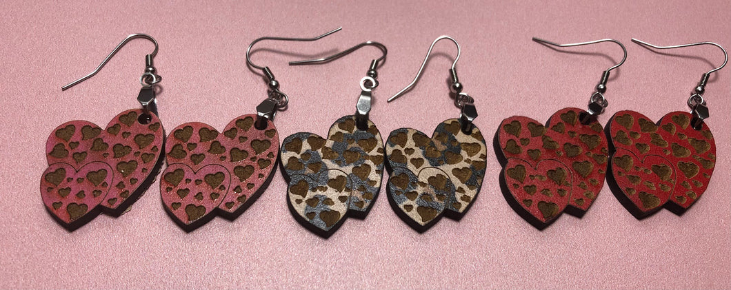 Valentines Heart Earrings Wood , Parts, Connectors