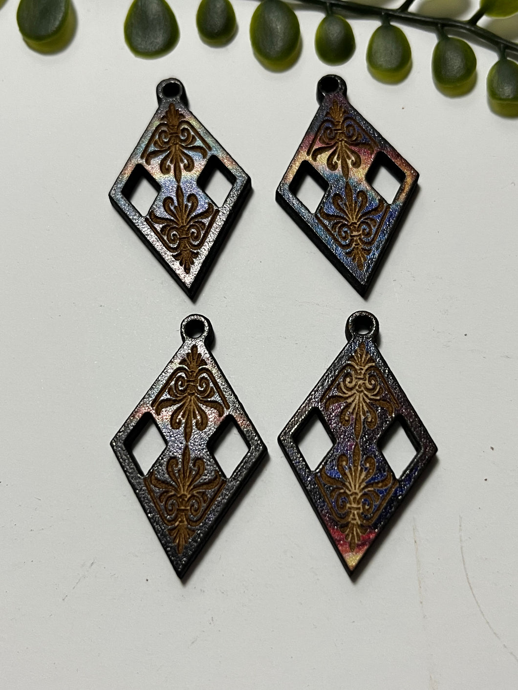Triple Diamond 1.5” Wood Earrings