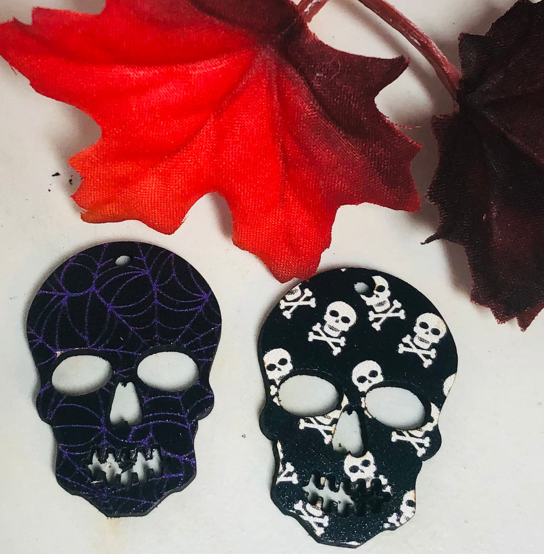 Skull Halloween Fall Earrings Dangle Wood Jewelry findings, connectors, blanks, earring making, earring components, earring parts, earring pieces