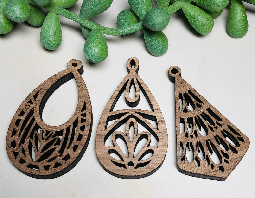 Teardrop Dangle Walnut Wood Jewelry findings, connectors, blanks, earring making, earring components, earring parts, earring pieces