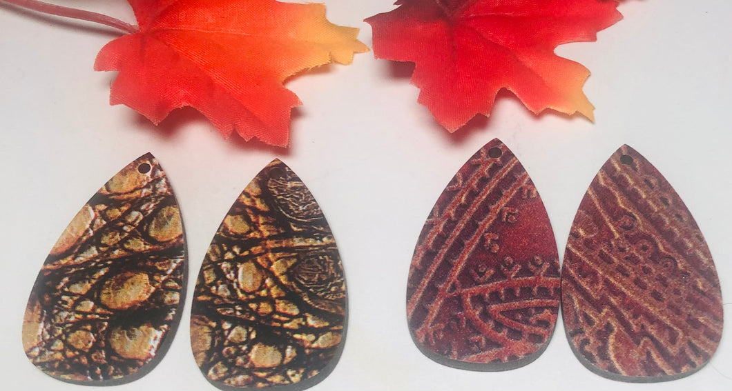 Tooled Leather Look Teardrop Dangle Wood Jewelry findings, connectors, blanks, earring making, earring components, earring parts, earring pieces