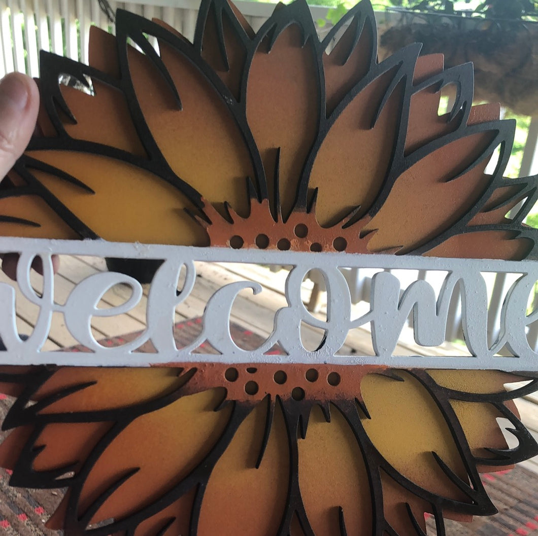 Welcome Sunflower Sign Wood