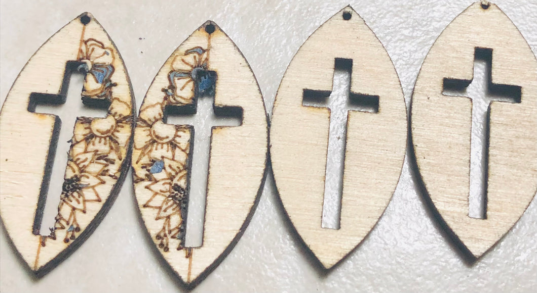 Christian Cut out Cross Earrings Wood Jewelry findings, stud, blanks, earring making, earring components, earring parts, earring pieces